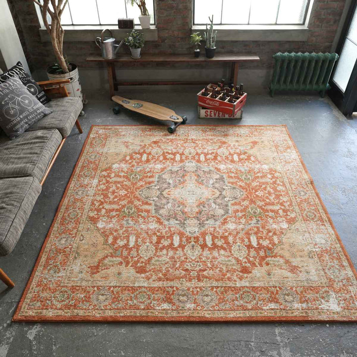 ラグマイクロファイバー幾何学デザイン200×250cmヴィンテージ風