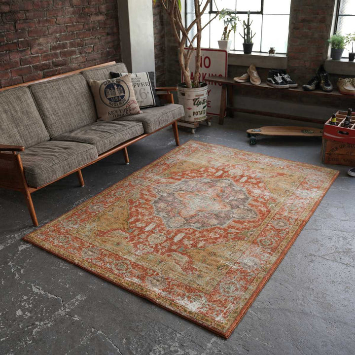 ラグマイクロファイバー幾何学デザイン200×250cmヴィンテージ風