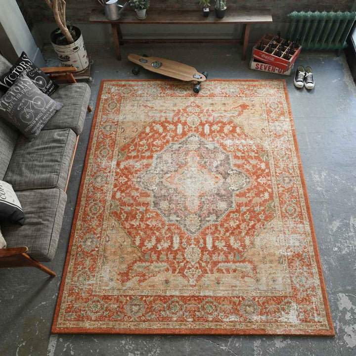 ラグマイクロファイバー幾何学デザイン200×250cmヴィンテージ風