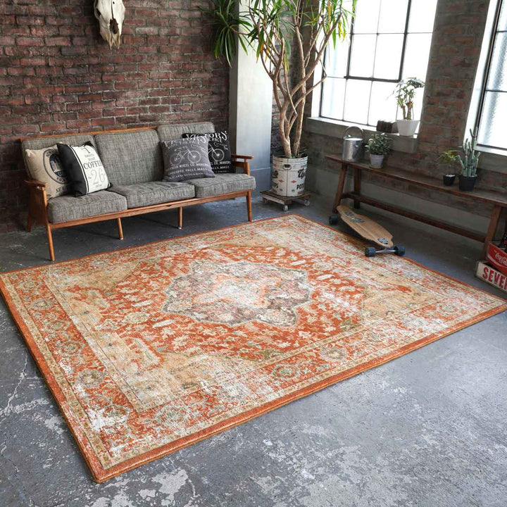 ラグマイクロファイバー幾何学デザイン200×250cmヴィンテージ風