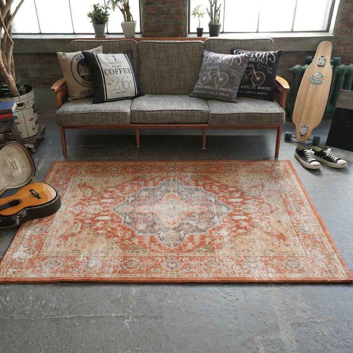 ラグマイクロファイバー幾何学デザイン200×250cmヴィンテージ風