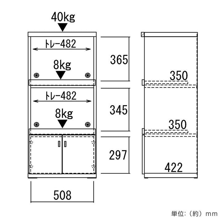 レンジ台ミドルタイプ北欧風キッチン収納日本製幅55cm