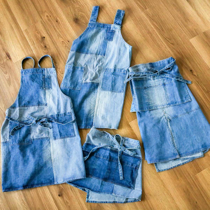 エプロンパッチワークデニムプルオーバーエプロン