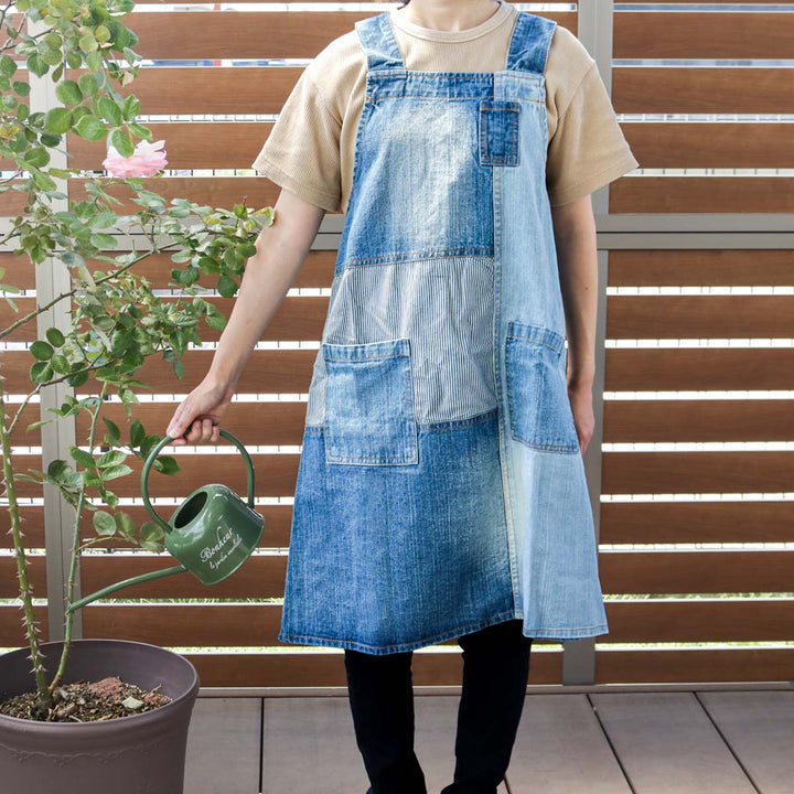 エプロンパッチワークデニムプルオーバーエプロン