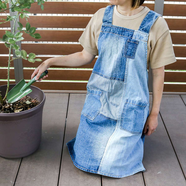 エプロンパッチワークデニムプルオーバーエプロン