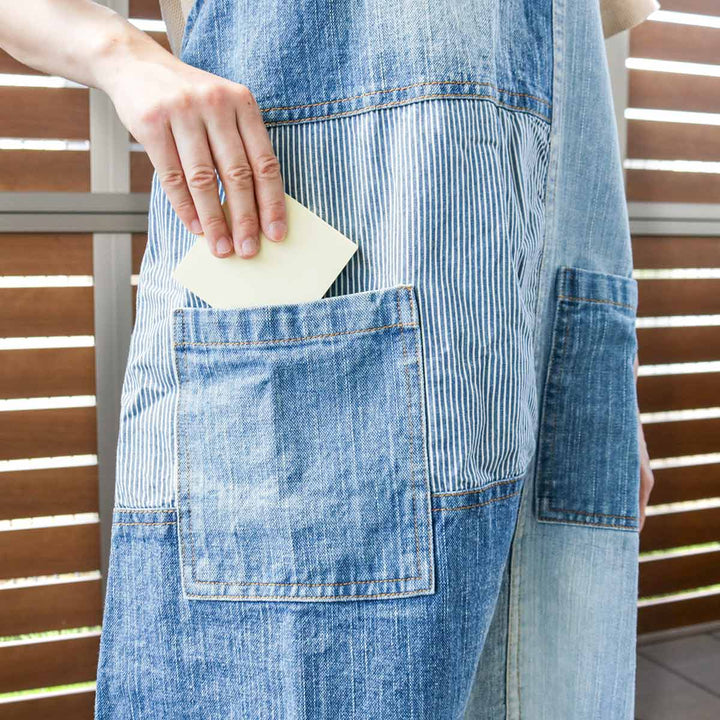 エプロンパッチワークデニムプルオーバーエプロン