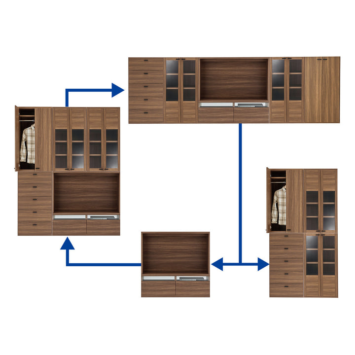 木製ラックガラス戸組合せ家具リビングシェルフ日本製約幅74cm