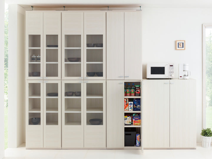 木製ラックガラス戸組合せ家具リビングシェルフ日本製約幅74cm