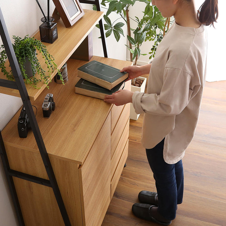 チェストラックヴィンテージ調片開き扉チェスト4段約幅83cm