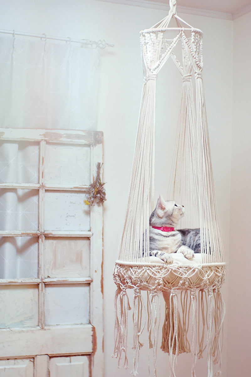 ハンモックマクラメ編みキャットハンギングベッドドレープ猫