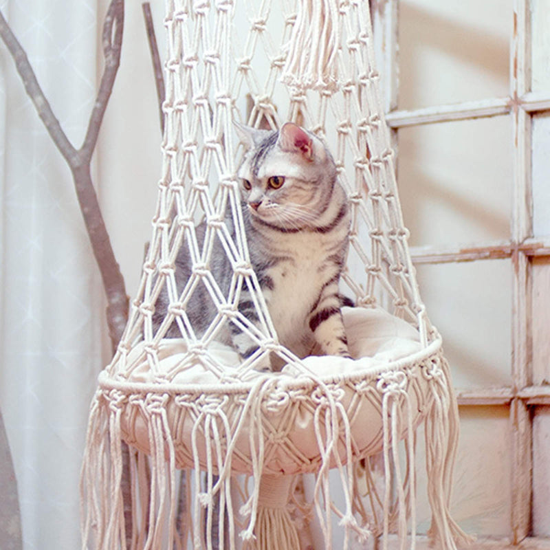 ハンモックマクラメ編みキャットハンギングベッドラティス猫