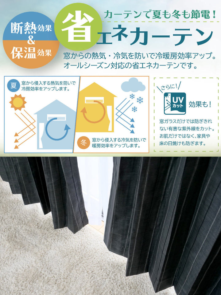 カーテン4枚セット遮光カーテンUVカットレースカーテン幅100cm×丈100～210cmブラック