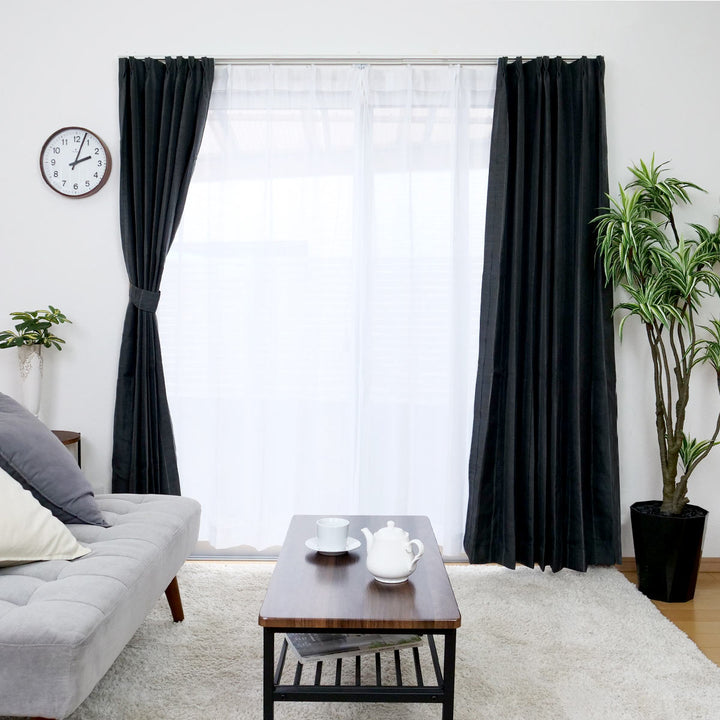 カーテン4枚セット遮光カーテンUVカットレースカーテン幅100cm×丈100～210cmブラック