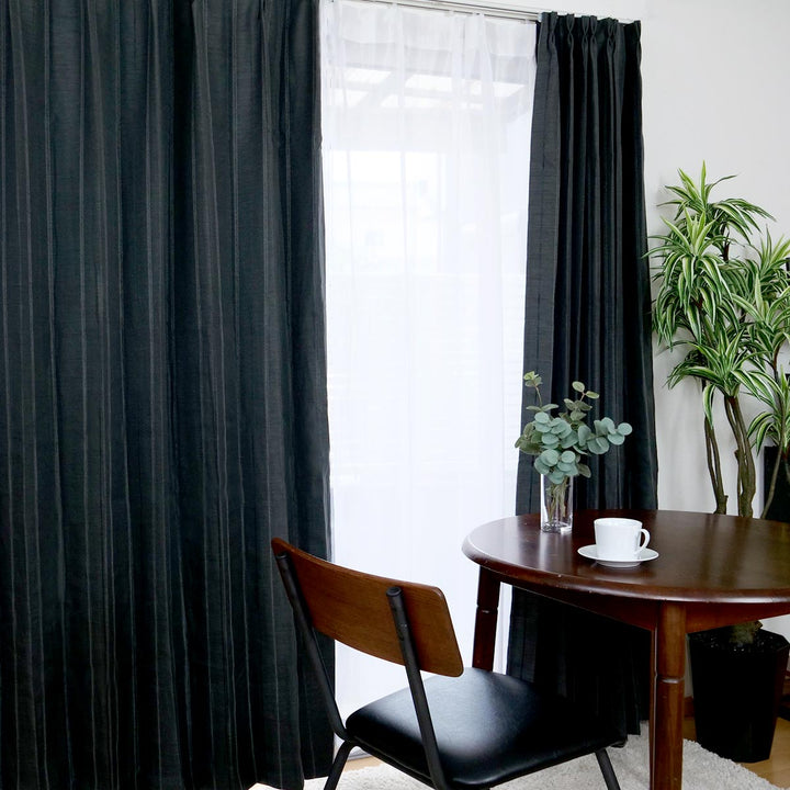 カーテン4枚セット遮光カーテンUVカットレースカーテン幅100cm×丈100～210cmブラック