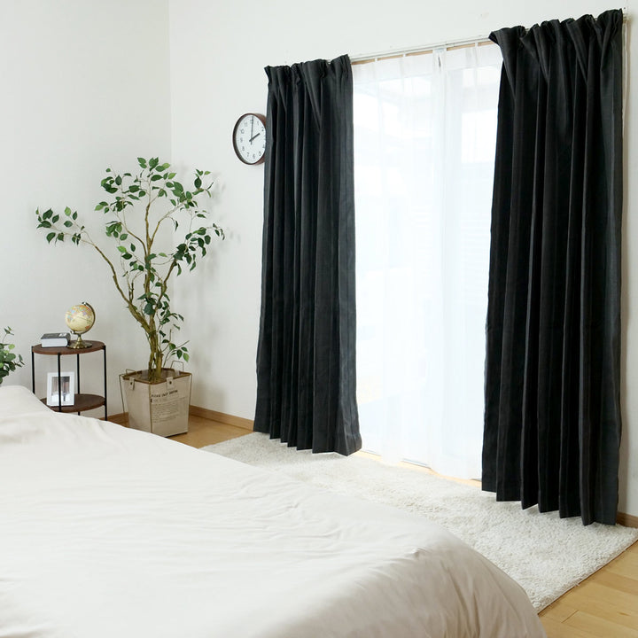 カーテン4枚セット遮光カーテンUVカットレースカーテン幅100cm×丈100～210cmブラック