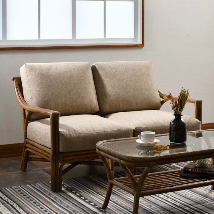 籐ソファ2人掛けクッション付アジアン家具Breeze幅122cm