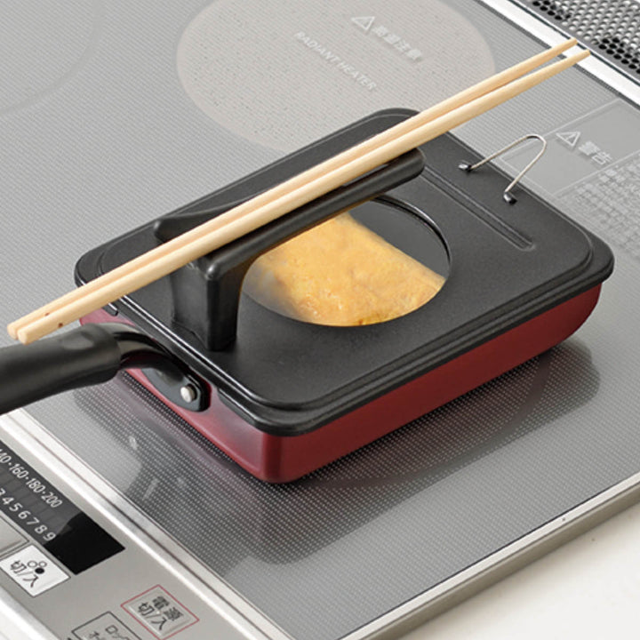 玉子焼き器用蓋12×14～13×18cm窓付き壁掛けスタンド式リーンズ2