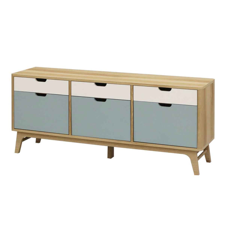 ローキャビネット北欧風引出し3枚扉幅150cm