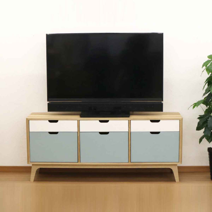 ローキャビネット北欧風引出し3枚扉幅150cm