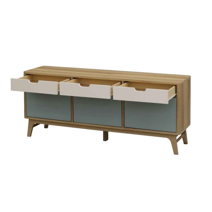 ローキャビネット北欧風引出し3枚扉幅150cm