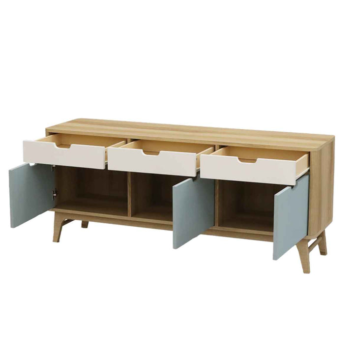 ローキャビネット北欧風引出し3枚扉幅150cm