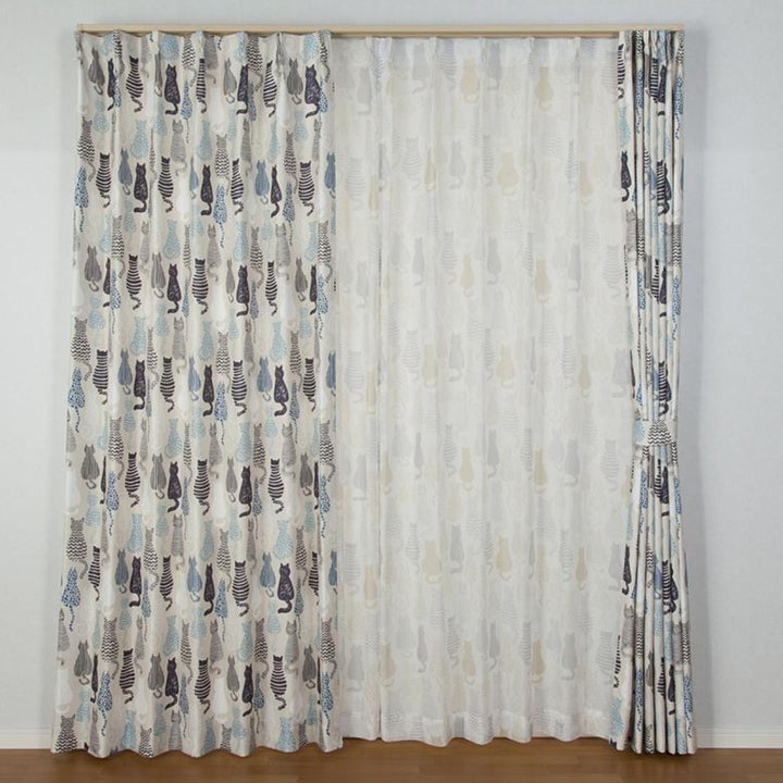 カーテンネコ柄セットカーテン100×200cm4枚組ドレープカーテンレースカーテンセット