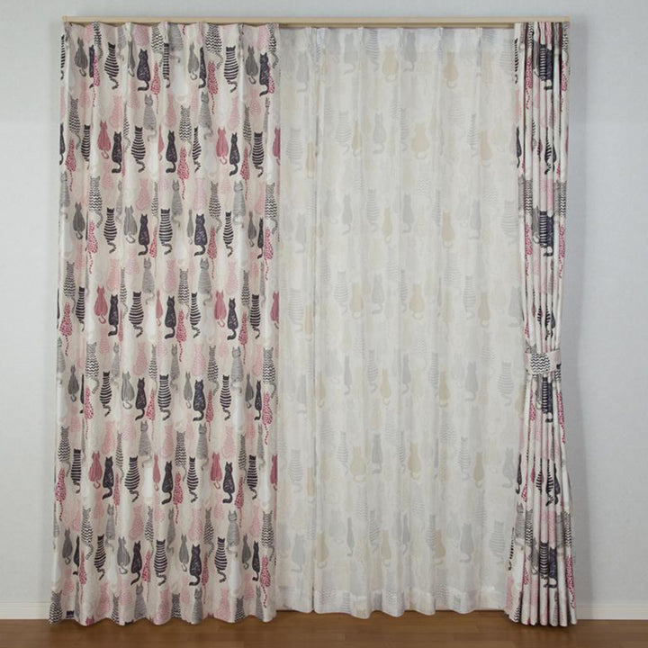 カーテンネコ柄セットカーテン100×200cm4枚組ドレープカーテンレースカーテンセット