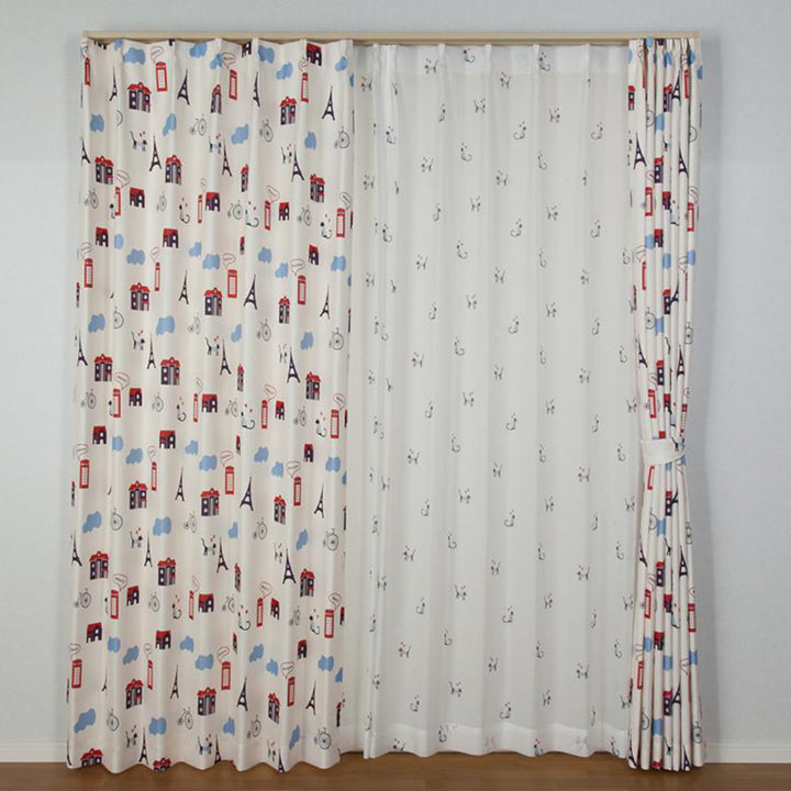 カーテンネコ柄セットカーテン100×200cm4枚組ドレープカーテンレースカーテンセット