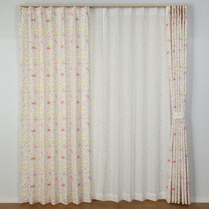 カーテンネコ柄セットカーテン100×200cm4枚組ドレープカーテンレースカーテンセット