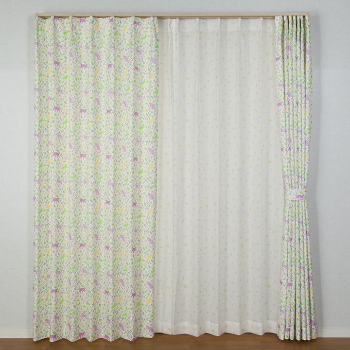 カーテンネコ柄セットカーテン100×200cm4枚組ドレープカーテンレースカーテンセット