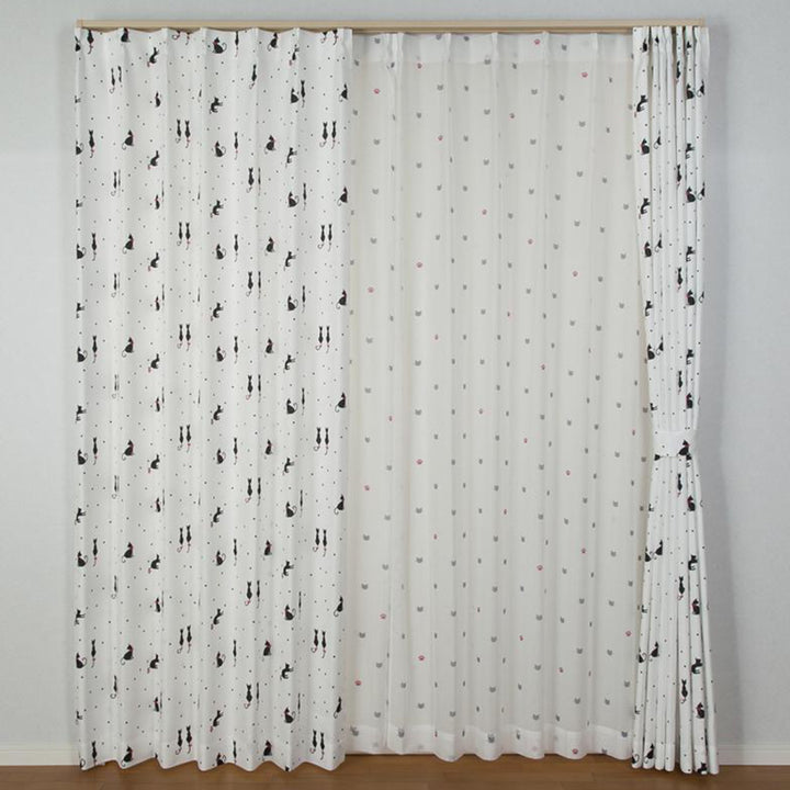 カーテンネコ柄セットカーテン100×200cm4枚組ドレープカーテンレースカーテンセット