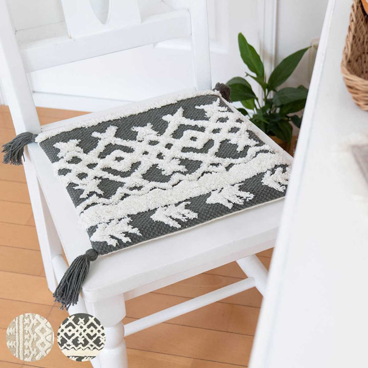 チェアパッド33×33cmボーホータッチモノトーンハンドメイド