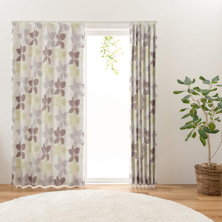 遮光カーテン2級遮光形状記憶花柄幅100cm×丈135cm2枚組