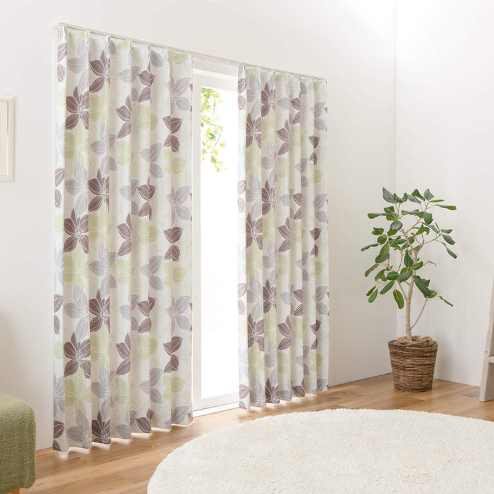 遮光カーテン2級遮光形状記憶花柄幅100cm×丈135cm2枚組