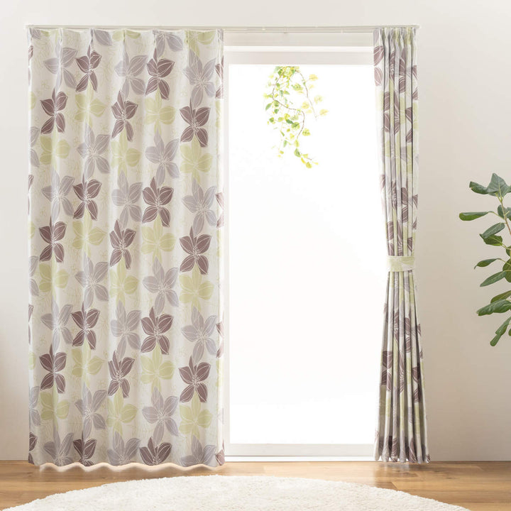 遮光カーテン2級遮光形状記憶花柄幅100cm×丈200cm2枚組