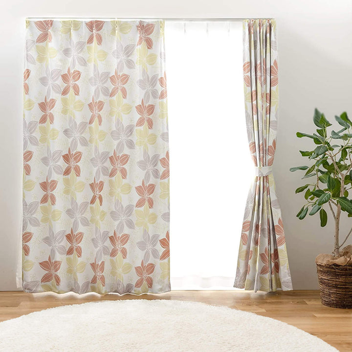 遮光カーテン2級遮光形状記憶花柄幅100cm×丈200cm2枚組