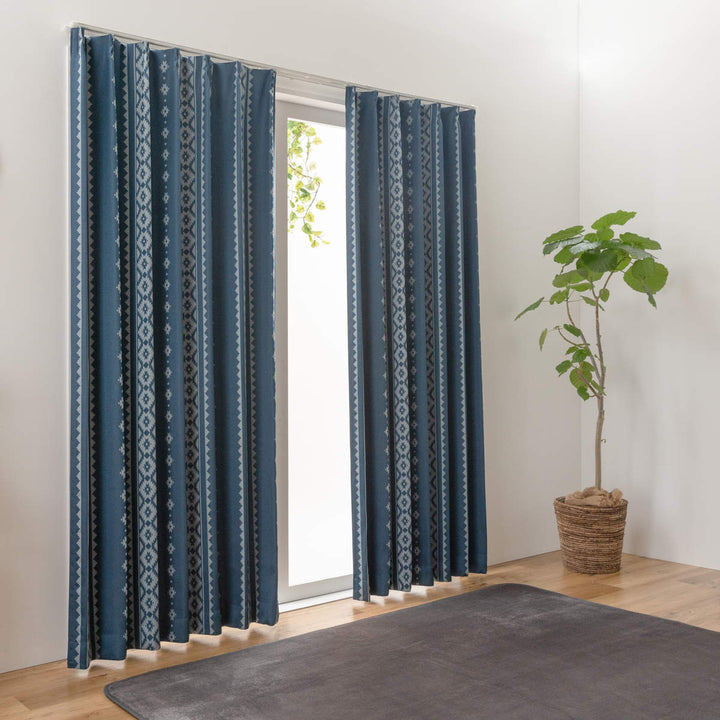 遮光カーテン2級遮光形状記憶北欧柄幅100～200cm×丈105～230cm