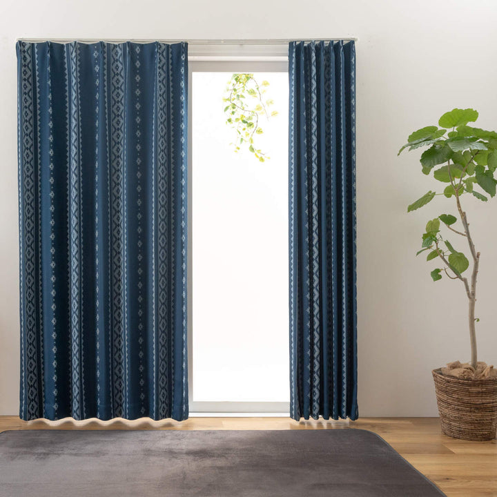 遮光カーテン2級遮光形状記憶北欧柄幅100～200cm×丈105～230cm