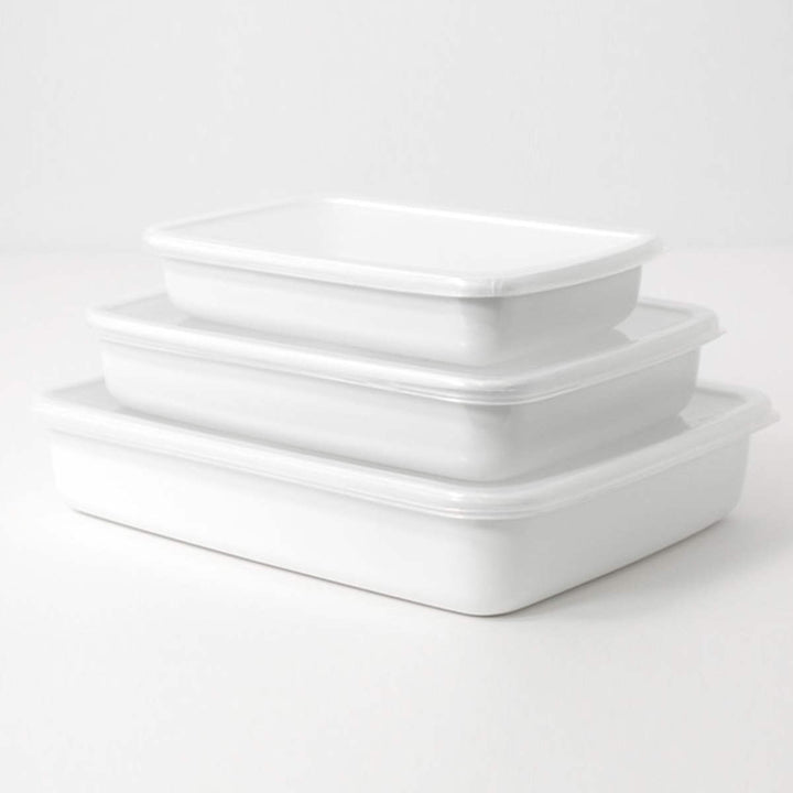 保存容器800ml野田琺瑯ホワイトシリーズレクタングル浅型Sシール蓋付きWRA-S