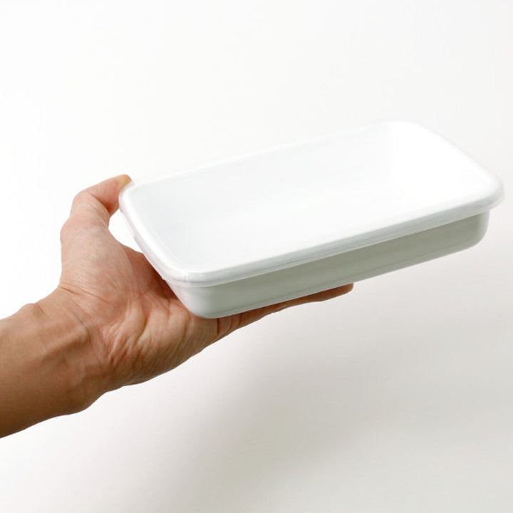 保存容器800ml野田琺瑯ホワイトシリーズレクタングル浅型Sシール蓋付きWRA-S