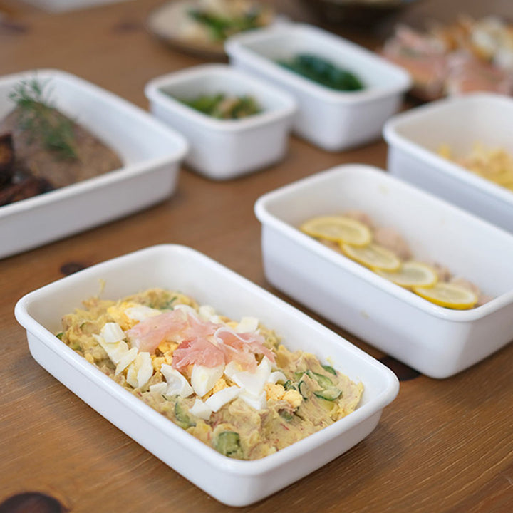 保存容器800ml野田琺瑯ホワイトシリーズレクタングル浅型Sシール蓋付きWRA-S