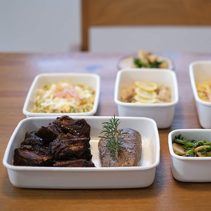 保存容器1.4L野田琺瑯ホワイトシリーズレクタングル浅型Mシール蓋付きWRA-M