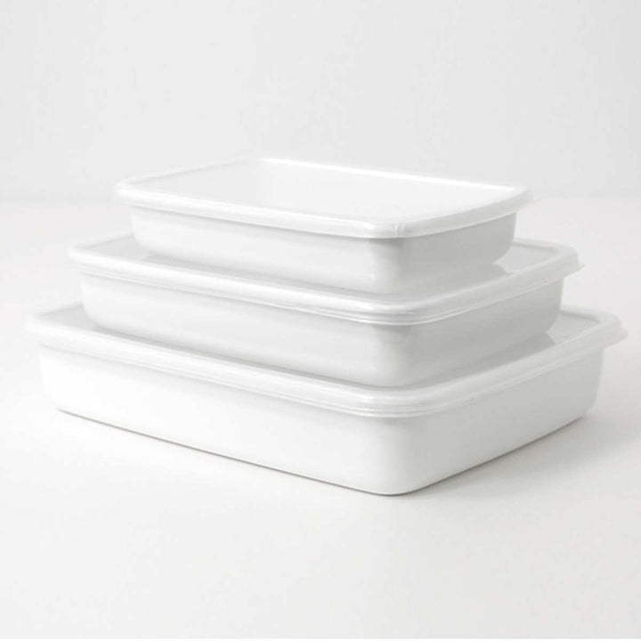 保存容器2.4L野田琺瑯ホワイトシリーズレクタングル浅型Lシール蓋付きWRA-L