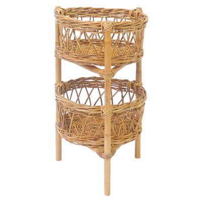 AROROG ラウンド２段バスケット ランドリーバスケット 高さ62cm ラタン 丸型