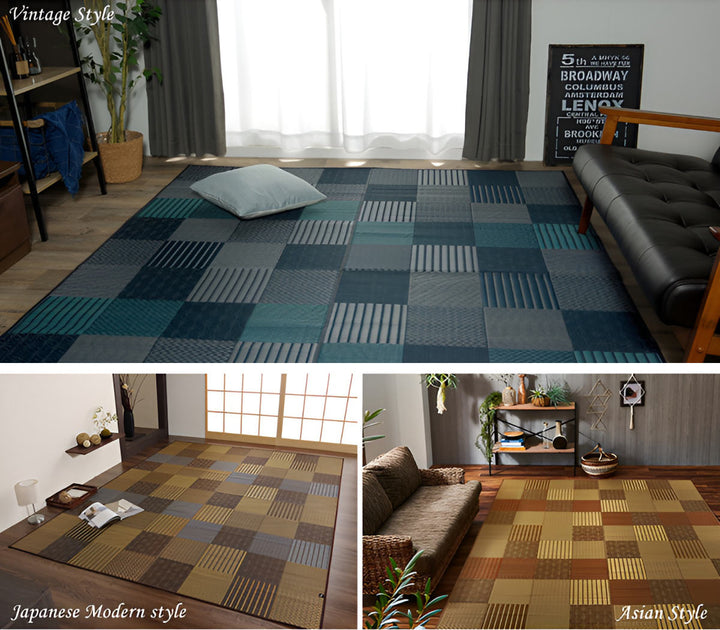 ござ純国産い草花ござカーペット京刺子江戸間2畳（約174×174cm）裏貼りあり