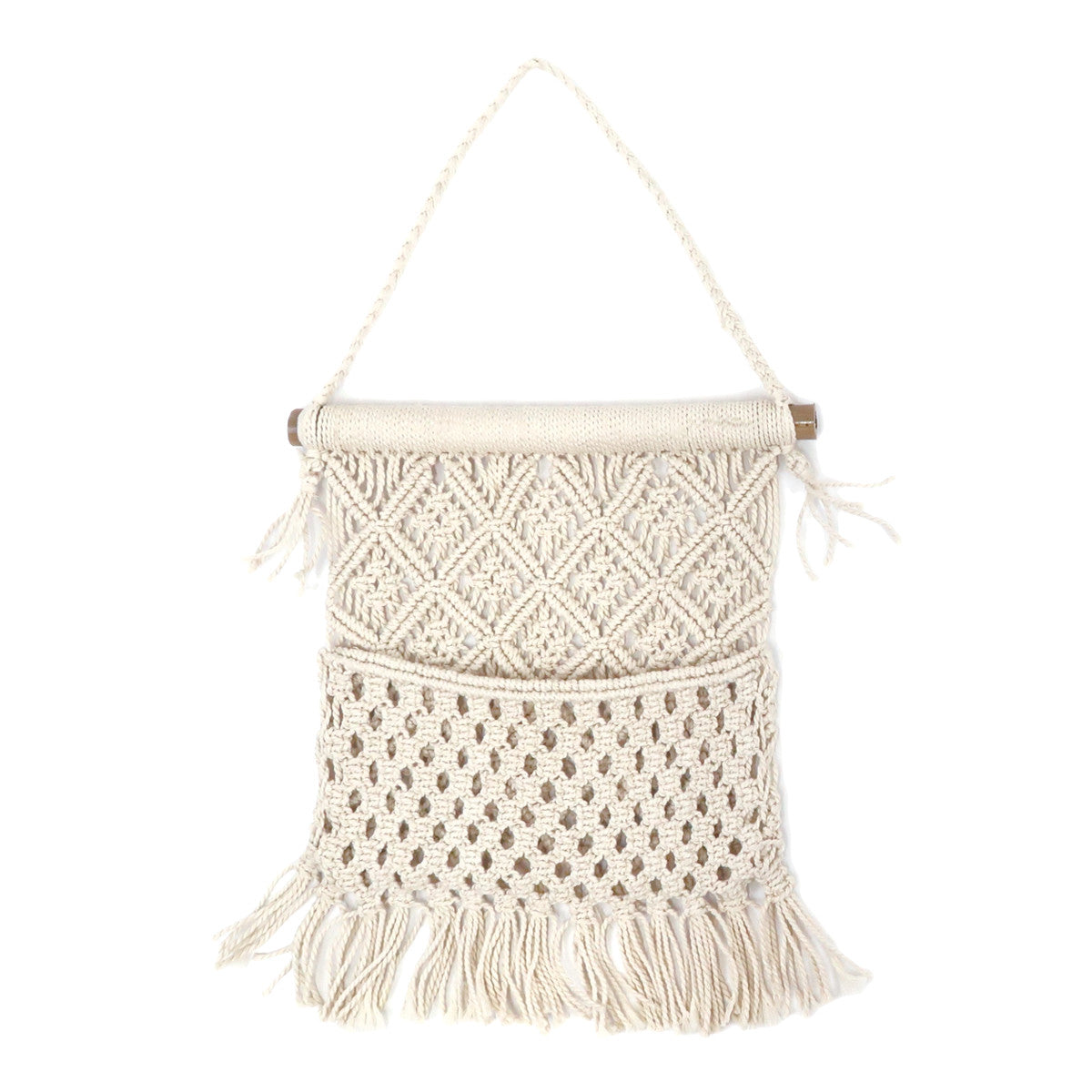 マクラメ ウォールタペストリー ポケット付き 収納 手編み コットン