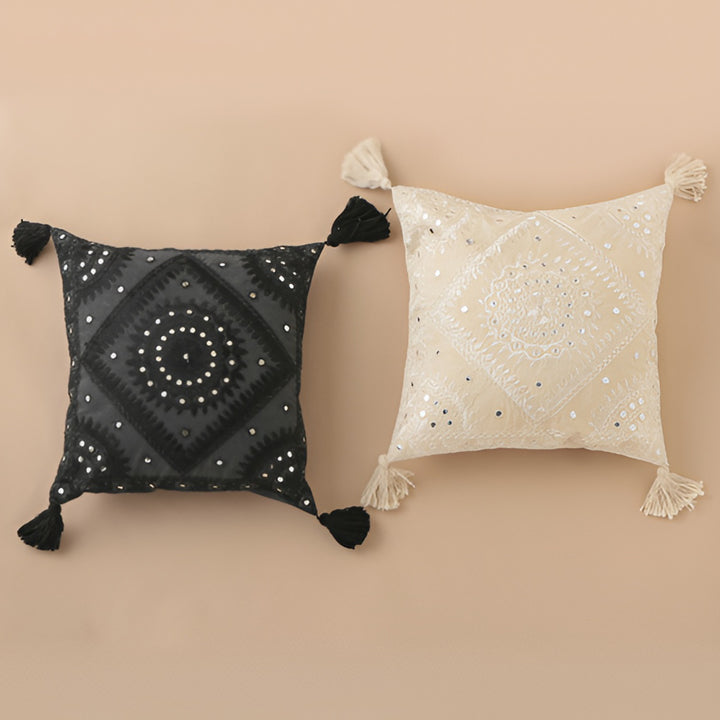 クッションカバーミラーワーク45×45cmモノトーン