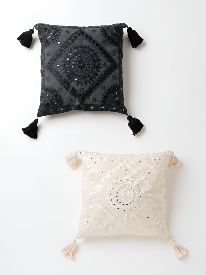 クッションカバーミラーワーク45×45cmモノトーン