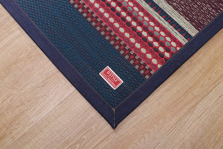 ラグい草ラグ純国産カーペットエスニック調DXデニムラルフ約191×191cm裏貼りあり