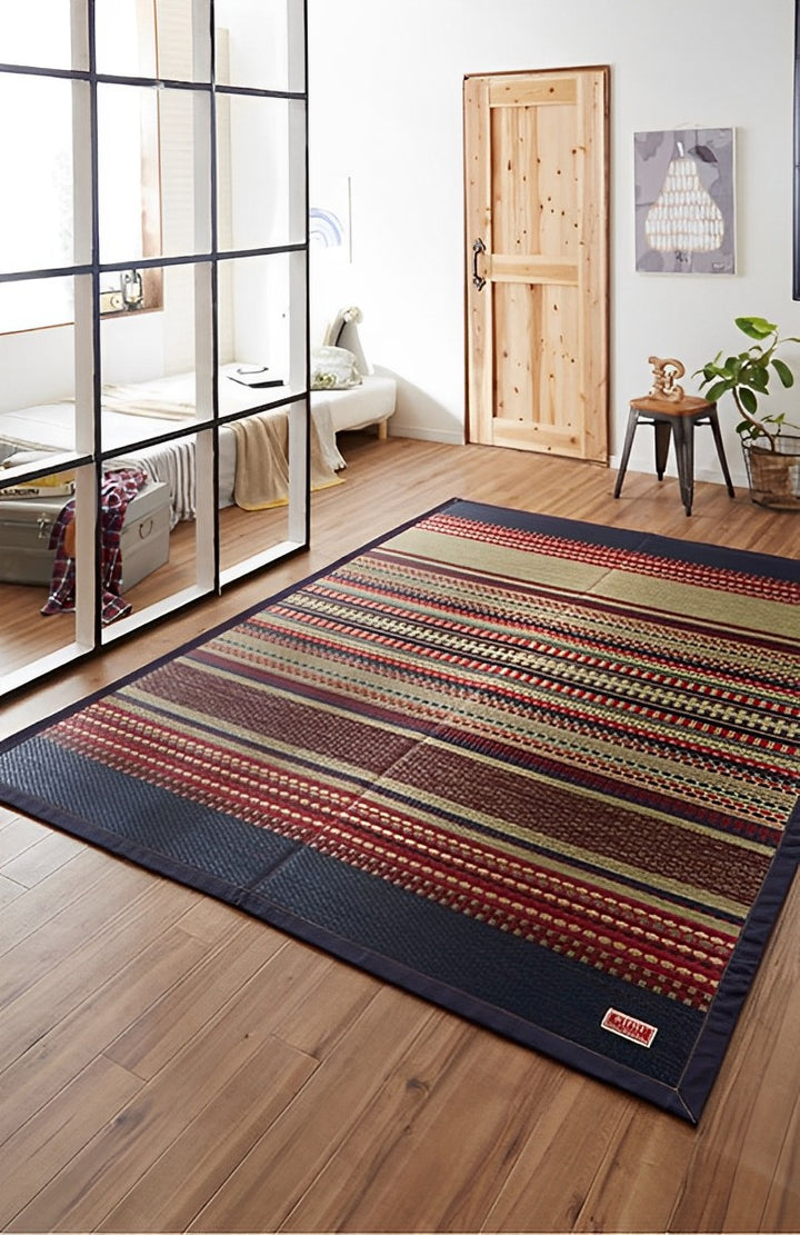 ラグい草ラグ純国産カーペットエスニック調DXデニムラルフ約191×250cm裏貼りあり